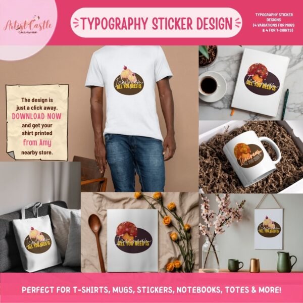 Ice cream typography PNG designs displayed on T-shirt mockups for apparel and sublimation projects