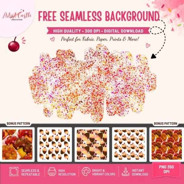 Three colorful ice cream seamless pattern variations featuring cones, cherries, sprinkles and dessert motifs