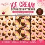 Ice cream seamless pattern bundle with colorful repeat patterns and transparent PNG designs for creative projects