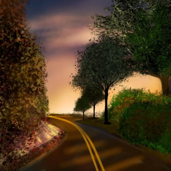 Sunrise-roadside-illustration-free-background