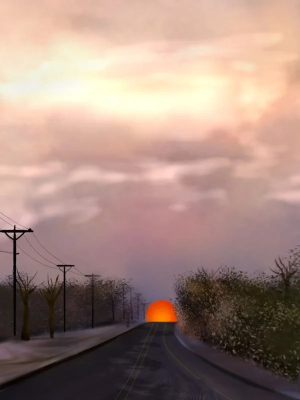 Sunset-roadside-illustration-free-background