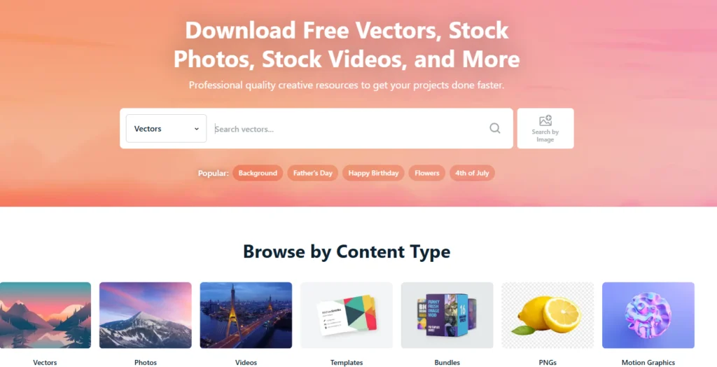 Vecteezy website - free and premium vector graphics and illustrations for designers