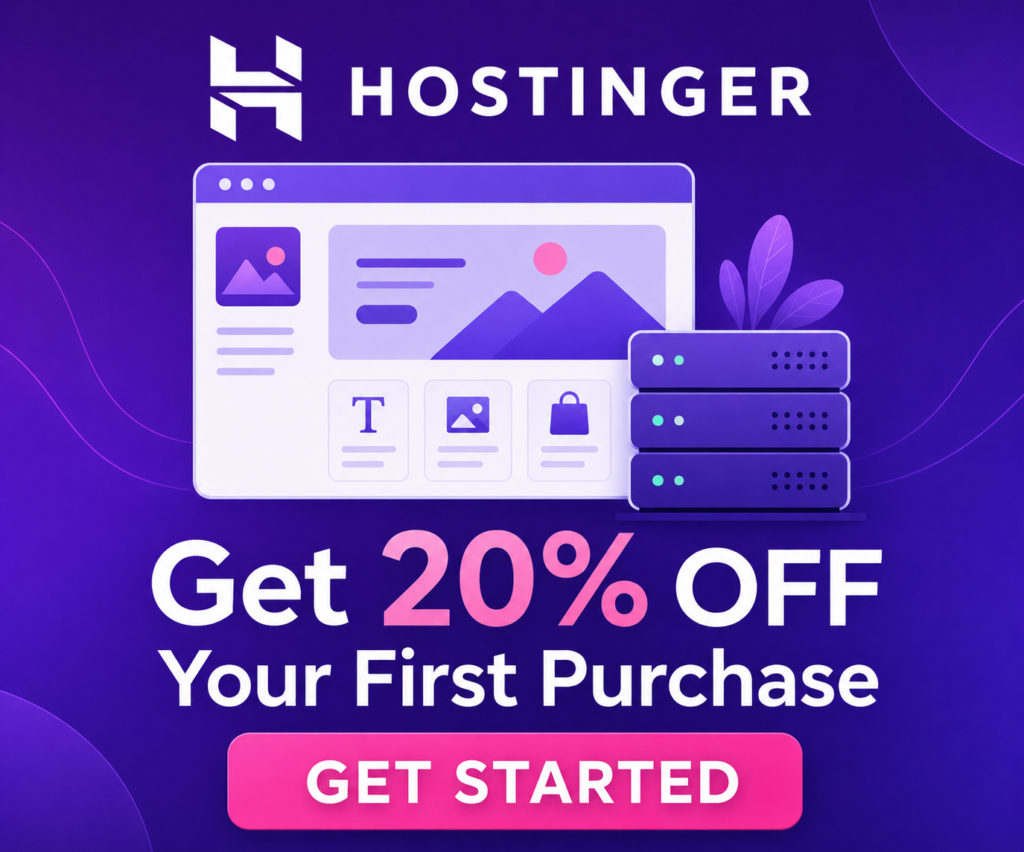 Hostinger website hosting promotion with 20% off for first-time customers starter apck