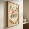 Bon Appetit wall art digital download shown as framed artwork for kitchen and dining room decor