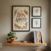 Printable kitchen wall decor featuring Bon Appetit lettering in a charming vintage style