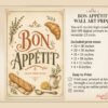 Bon Appetit kitchen wall art printable displayed in a warm vintage-style kitchen