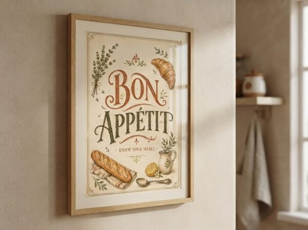 on Appetit printable wall art with vintage typography and botanical kitchen illustrations