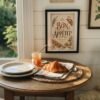 Bon Appetit kitchen wall art displayed as framed vintage French kitchen decor