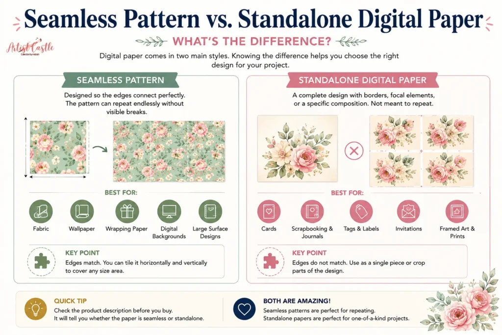 Comparison of seamless repeating digital paper and standalone digital paper designs