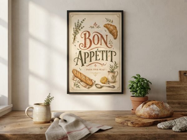 Bon Appetit printable wall art size guide with six 2:3 ratio print sizes