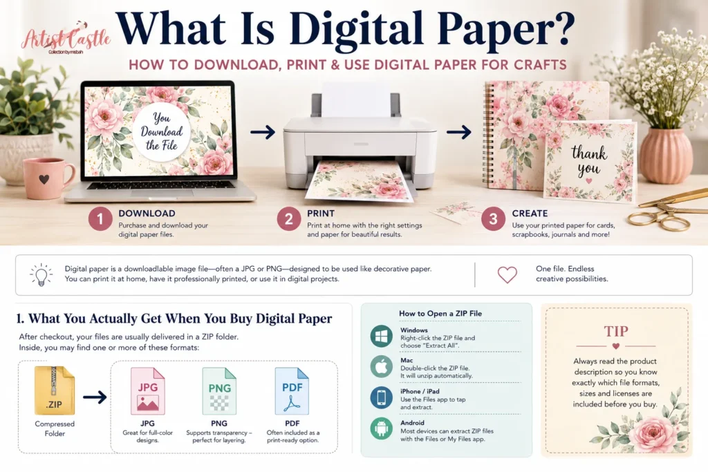 How to download, print and use digital paper for crafts