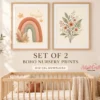 Boho nursery wall art set of two featuring a rainbow and wildflower printable