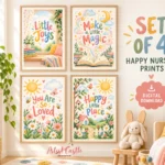 Colorful nursery wall art set of four printable positive quote designs