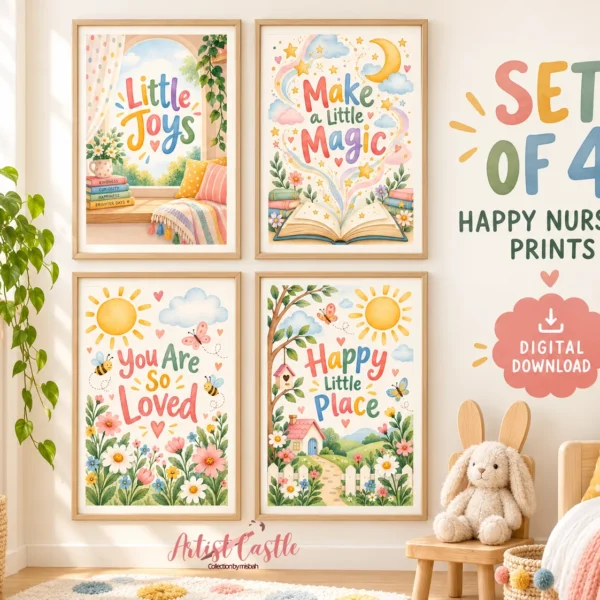 Colorful nursery wall art set of four printable positive quote designs