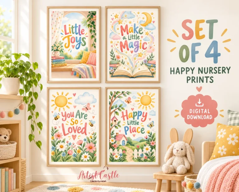 Colorful nursery wall art set of four printable positive quote designs