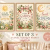 Floral nursery wall art set of 3 printable cottage garden prints