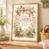 Little Garden Club strawberry and floral print displayed in a cottagecore nursery