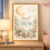 Sweet Little Dreams moon and floral wall art displayed in a peaceful bedtime nursery