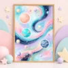 Set of three pastel space prints displayed in a softly decorated nursery