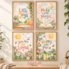 Four framed positive quote prints for a colorful children’s room