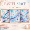 Three coordinating printable celestial wall-art designs shown together