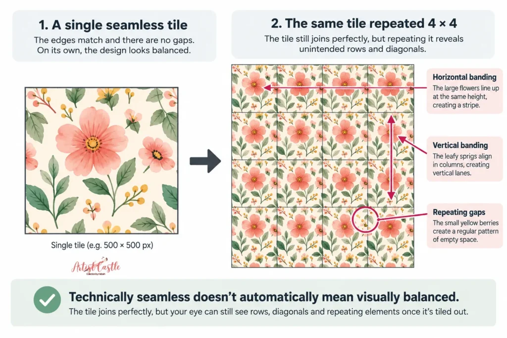 visible-repeat-banding.pngSingle seamless pattern tile compared with a larger repeat showing visible banding and repeating gaps