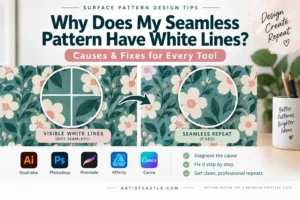 White lines in a seamless floral pattern compared with a corrected seamless repeat.
