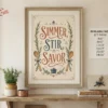 Simmer Stir Savor digital wall art download shown as framed kitchen decor