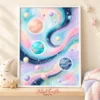 Pastel galaxy wall-art set displayed on shelf furniture in a child’s bedroom
